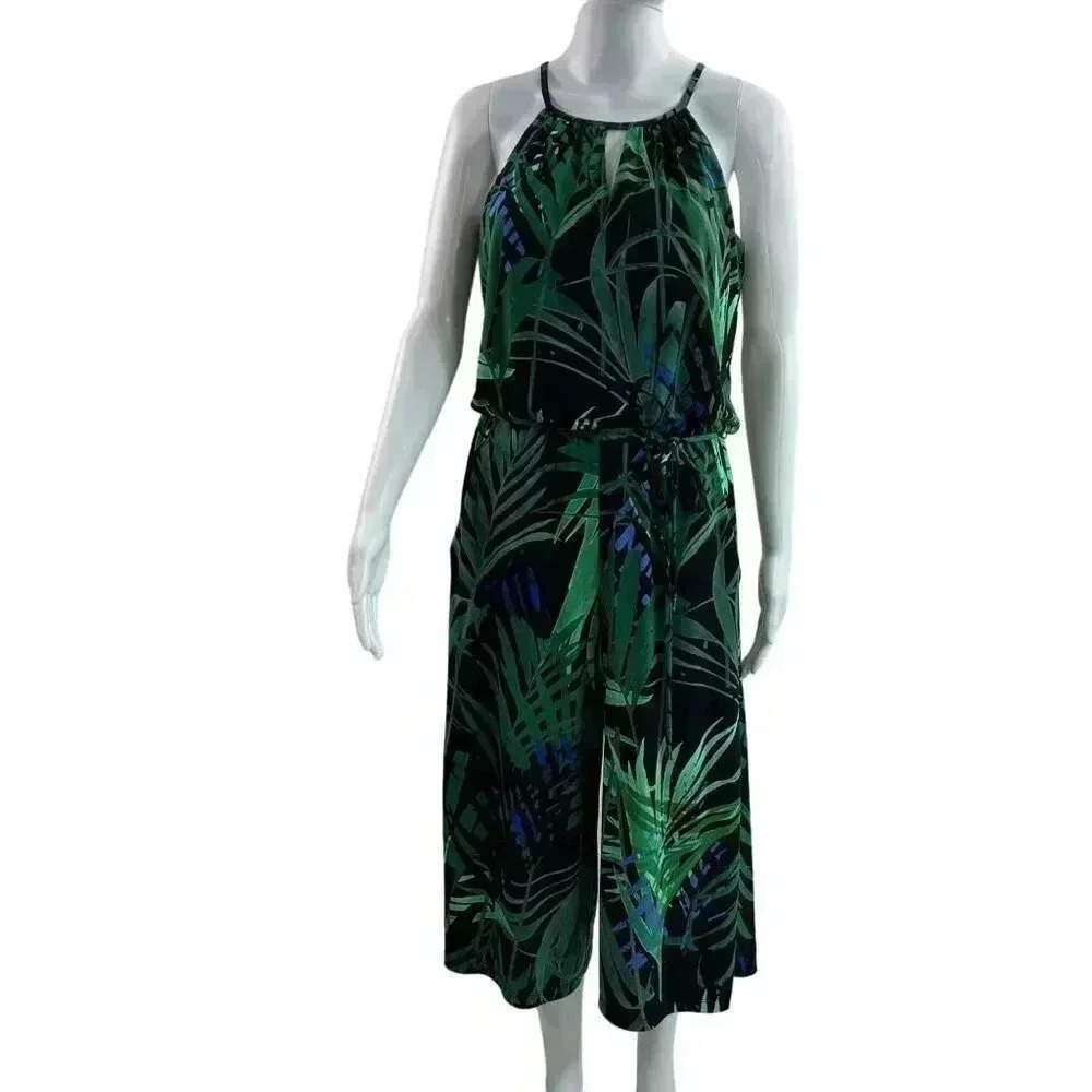London Times Jumpsuit Romper 6 Tropical Botanical Palm Print Beach Vacation